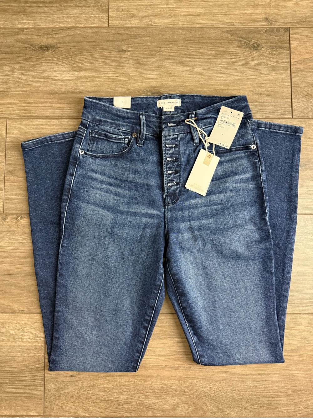 Good American High-Rise Button-Fly Jeans - Blue Wash